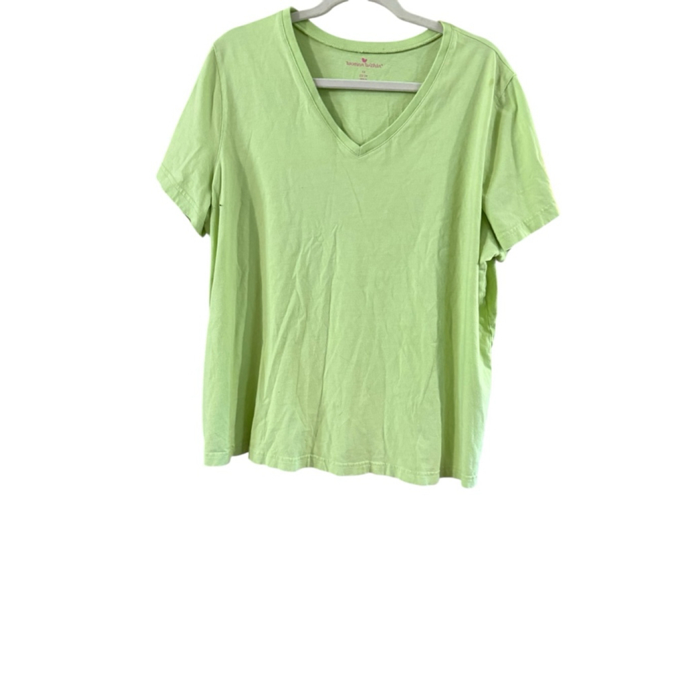 Woman Within Green Short Sleeve V Neck Tee 1X - Picture 2 of 9